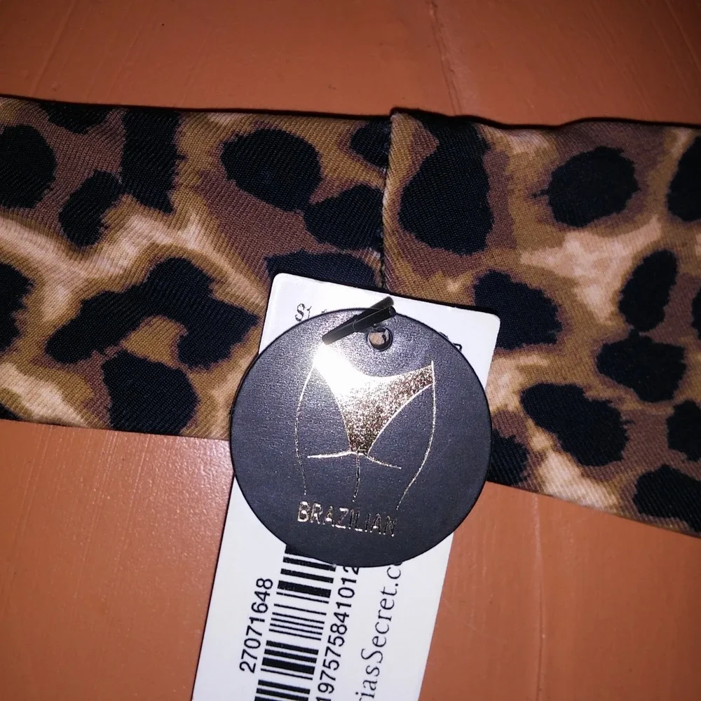 Victoria Secret Swim Bikini 36B Top Medium Brazilian Bottom Black Leopard Ruffle
